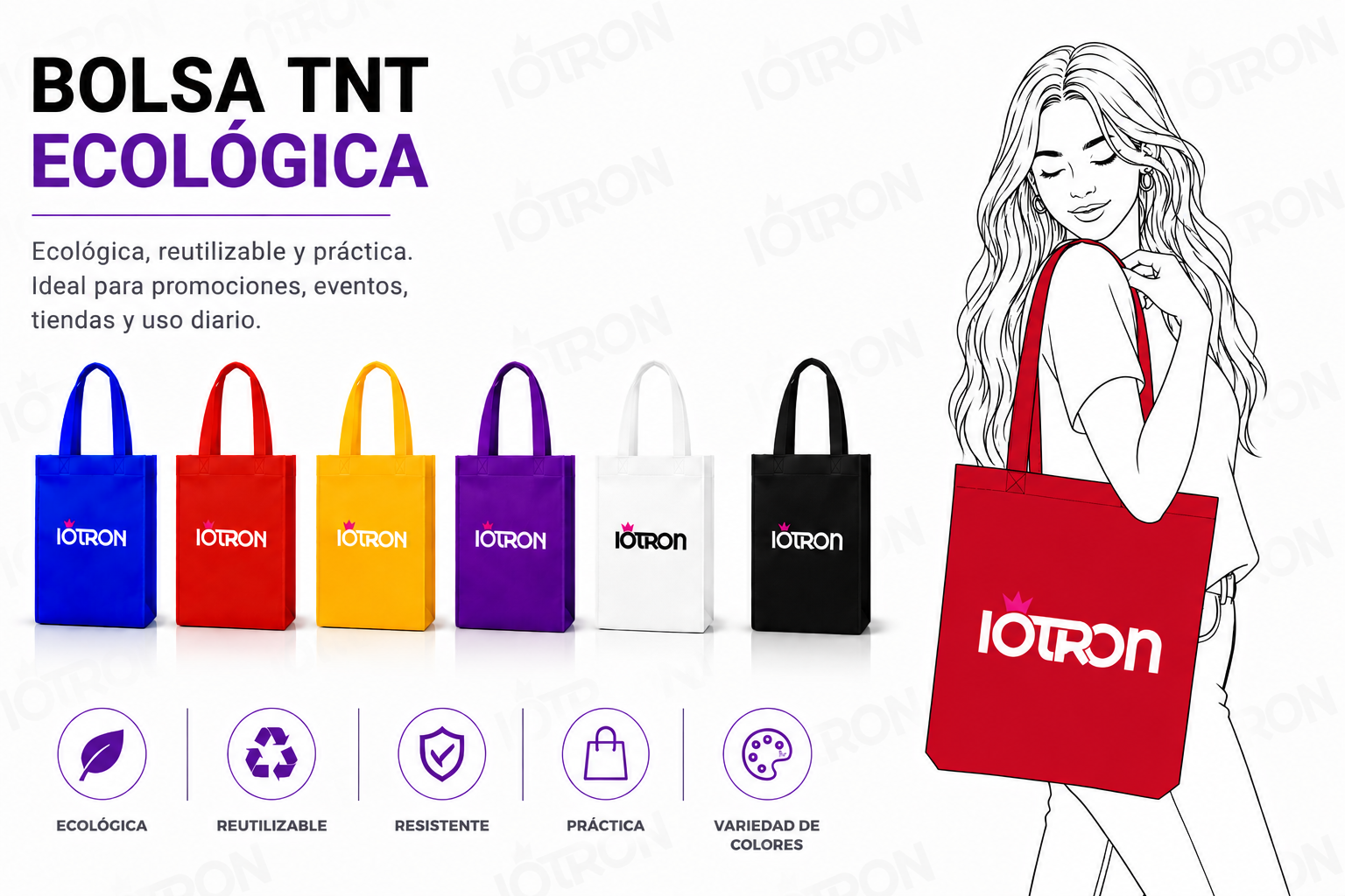 Bolsas TNT Ecológicas 40x30x12 Rojas Pack 200 | Iotron - Imagen 2