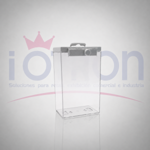 Caja Acrílica Safer 15 para proteger productos de alto valor en supermercados, farmacias y tiendas.