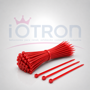 Amarra plástica 150 × 3.6 mm color rojo de Nylon 66, bolsa de 100 unidades IOTRON.