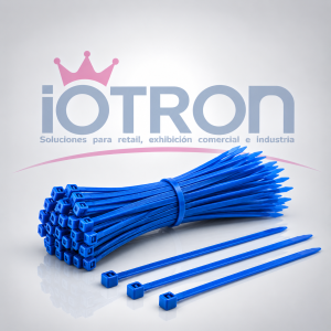 Amarra plástica 150 × 3.6 mm color azul de Nylon 66, bolsa de 100 unidades IOTRON.