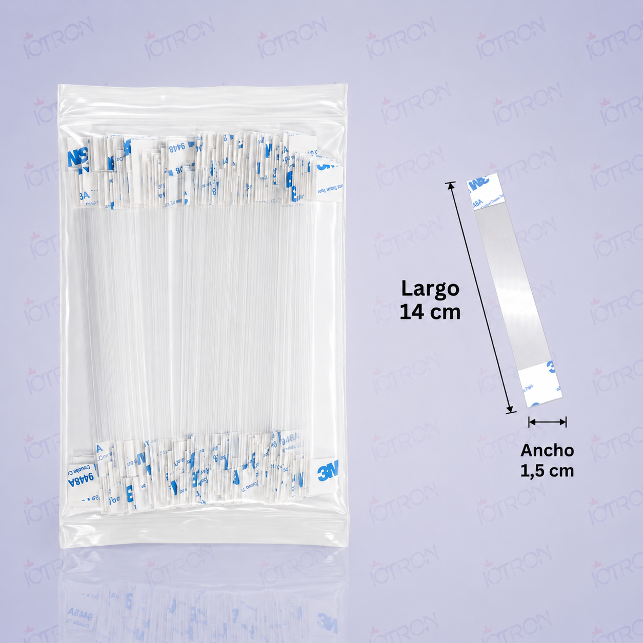 Vibrín para publicidad 14x1,5 cm con adhesivo y medidas