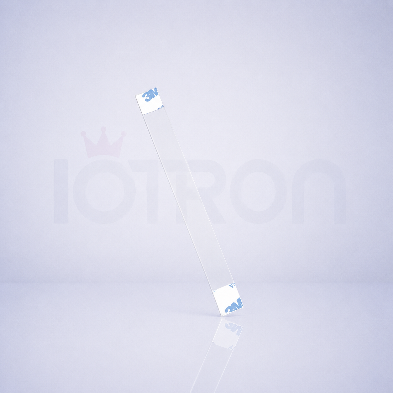 Vibrín para publicidad transparente de 14 × 2 cm con adhesivo en ambos extremos
