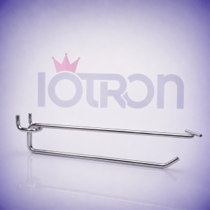 Ganchera Doble perforado 10 cm de acero cromado para exhibición de productos en panel perforado IOTRON.
