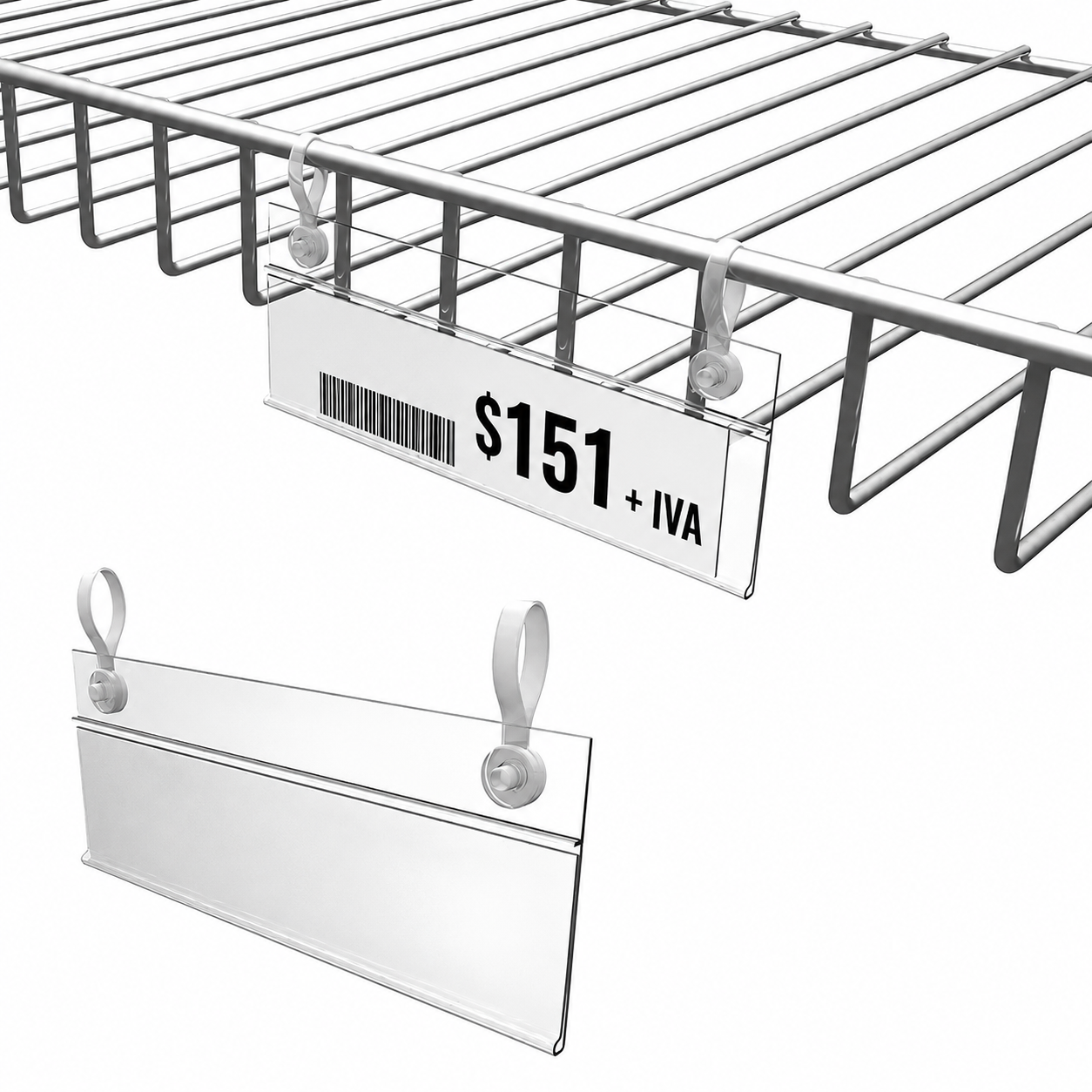 Porta precio para canasto 55x75 mm con precio $151 + IVA