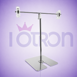 Dimensiones del Soporte T Metálico con Pinzas Acrílicas IOTRON.