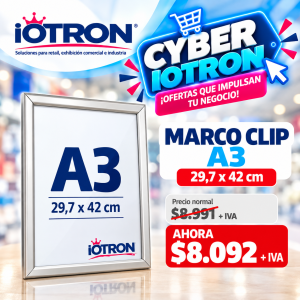 Marco Clip A3 de aluminio en oferta Cyber IOTRON para publicidad y señalética
